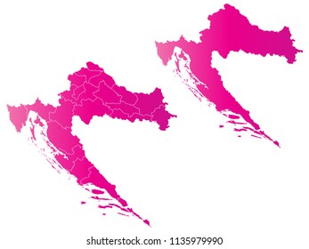 Couple Set Map,gradient Pink Map of Croatia,Vector EPS10
