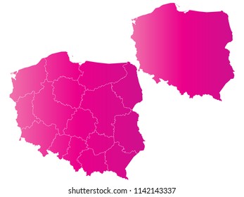 Couple Set Map,gradient Pink Map of Poland,Vector EPS10