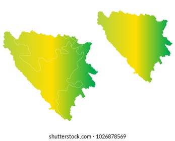 Couple Set Map,gradient Yellow and Green Map of Bosnia and Herzegovina,Vector EPS10