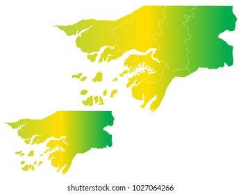 Couple Set Map,gradient Yellow and Green Map of Guinea Bissau,Vector EPS10