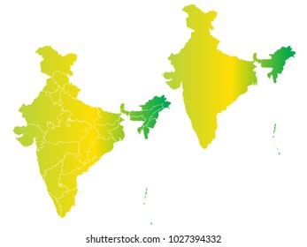 Couple Set Map,gradient Yellow and Green Map of India,Vector EPS10