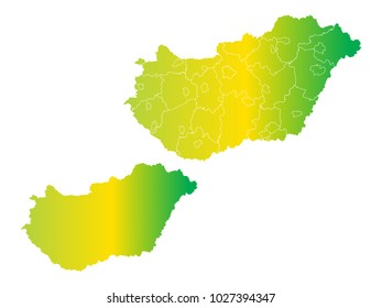 Couple Set Map,gradient Yellow and Green Map of Hungary,Vector EPS10