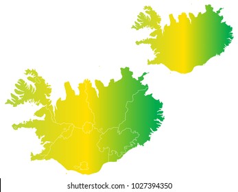 Couple Set Map,gradient Yellow and Green Map of Iceland,Vector EPS10