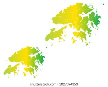 Couple Set Map,gradient Yellow and Green Map of Hong Kong,Vector EPS10