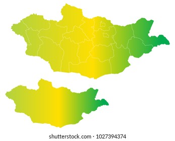 Couple Set Map,gradient Yellow and Green Map of Mongolia,Vector EPS10