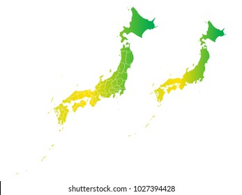 Couple Set Map,gradient Yellow and Green Map of Japan,Vector EPS10