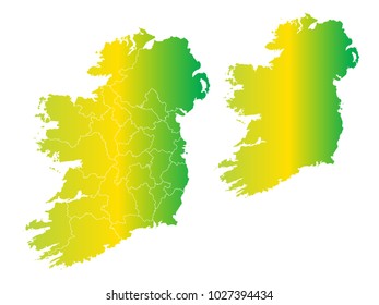 Couple Set Map,gradient Yellow and Green Map of Ireland,Vector EPS10