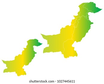 Couple Set Map,gradient Yellow and Green Map of Pakistan,Vector EPS10