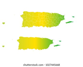 Couple Set Map,gradient Yellow and Green Map of Puerto Rico,Vector EPS10