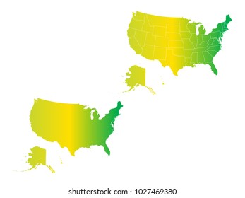 Couple Set Map,gradient Yellow and Green Map of United States of America,Vector EPS10