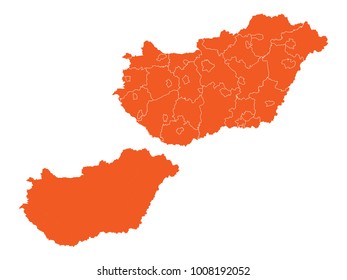 Couple Set Map,orange Map Of Hungary,Vector EPS10
