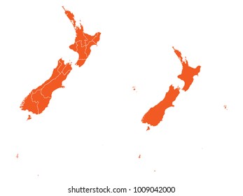 Couple Set Map,orange Map of New Zealand,Vector EPS10