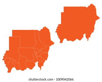 Couple Set Map,orange Map of Sudan,Vector EPS10