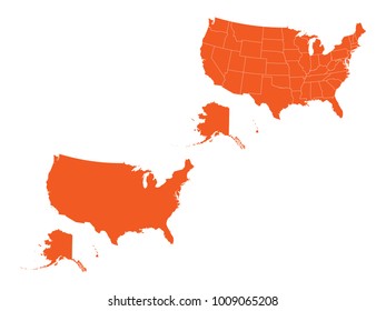 Couple Set Map,orange Map of United States of America,Vector EPS10