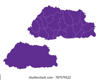 Couple Set Map,Purple Map of Bhutan ,Vector EPS10