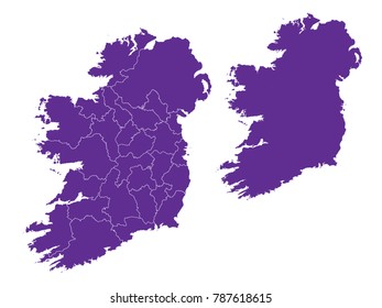 Couple Set Map,Purple Map of Ireland ,Vector EPS10
