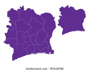 Couple Set Map,Purple Map of Ivory Coast ,Vector EPS10
