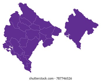 Couple Set Map,Purple Map of Montenegro ,Vector EPS10