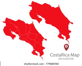 Couple Set Map,red Map of Costa Rica,Vector EPS10