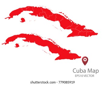 Couple Set Map,red Map of Cuba,Vector EPS10