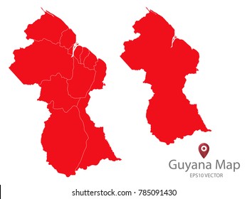 Couple Set Map,red Map of Guyana,Vector EPS10