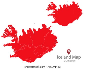 Couple Set Map,red Map of Iceland,Vector EPS10