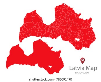 Couple Set Map,red Map of Latvia,Vector EPS10