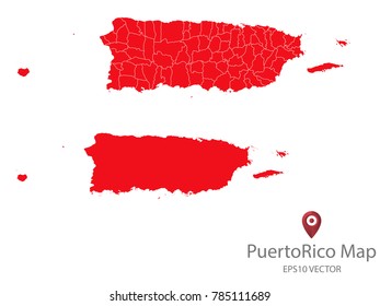 Couple Set Map,red Map of Puerto Rico,Vector EPS10
