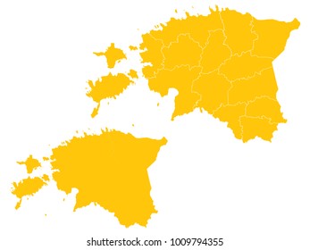 Couple Set Map,Yellow Map of Estonia,Vector EPS10