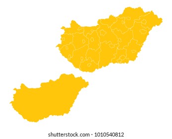 Couple Set Map,Yellow Map Of Hungary,Vector EPS10