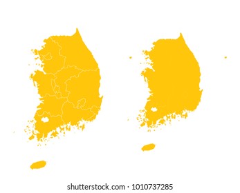 Couple Set Map,Yellow Map of South Korea,Vector EPS10