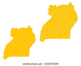 Couple Set Map,Yellow Map of Uganda,Vector EPS10