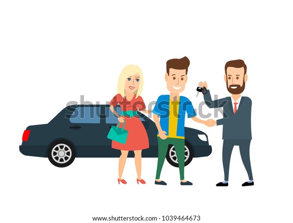 couple shaking hands with dealer. car sale or \
rent concept
