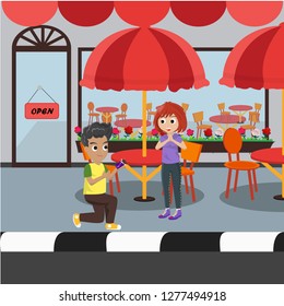 A Couple Share a Gift in Cafe