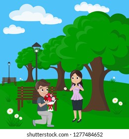 A Couple Share a Gift in Park