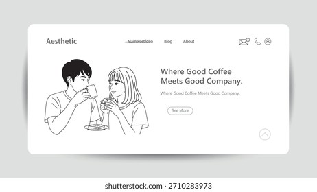 Couple sharing coffee and conversation on a website relationship