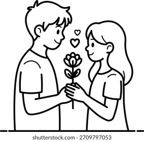 Paar Sharing Blume Romantische Linie Kunst