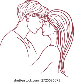 Pareja compartiendo un momento mientras se abraza en un simple dibujo de arte lineal