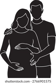 Couple sharing a warm embrace during pregnancy silhouette vector icon