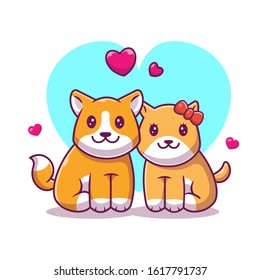 Couple of Shiba Inu Fall In Love Vector Icon Illustration. Dog and Love, Animal Icon Concept White Isolated. Flat Cartoon Style Suitable for Web Landing Page, Banner, Sticker, Background