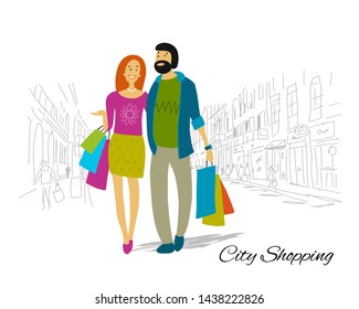 Couple with shopping bags in the city