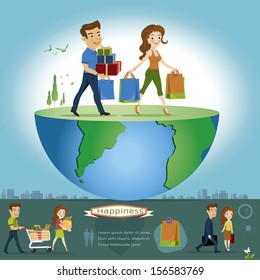 Couple shopping infographics.vector illustration 