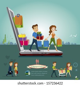 Couple shopping infographics.vector illustration