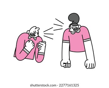 Couple shouting at each other Hand Drawn Character Illustration