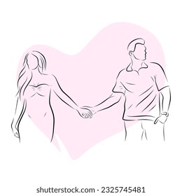 Couple show love for each other line art illustration