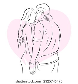 Couple show love for each other line art illustration