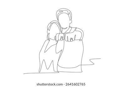 Couple shows off engagement rings. Engagement concept one-line drawing
