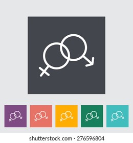Couple sign. Single flat icon on the button. Vector illustration.