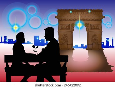 Couple Silhouette And Arc De Triomphe At Night