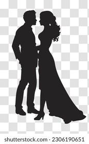Couple silhouette. Black silhouette of lovers man and woman embracing on a transparent background. couple vector.